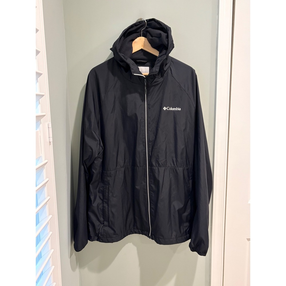 Columbia Mens XL Black Flash Forward Full Zip Windbreaker Hooded Jacket